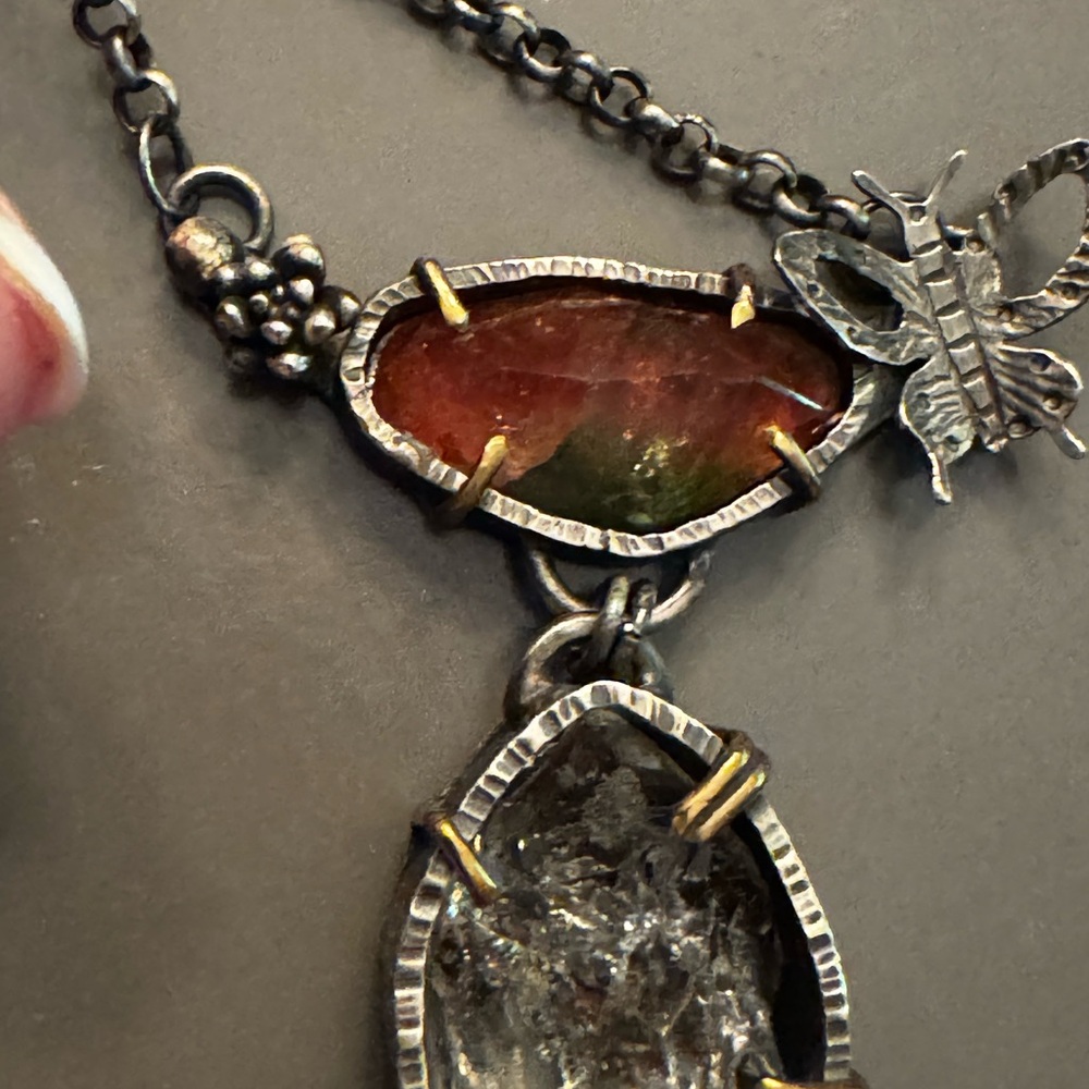 Sterling Silver and Tourmaline Pendant with Herkimer Diamond Necklace - Picture 12 of 14
